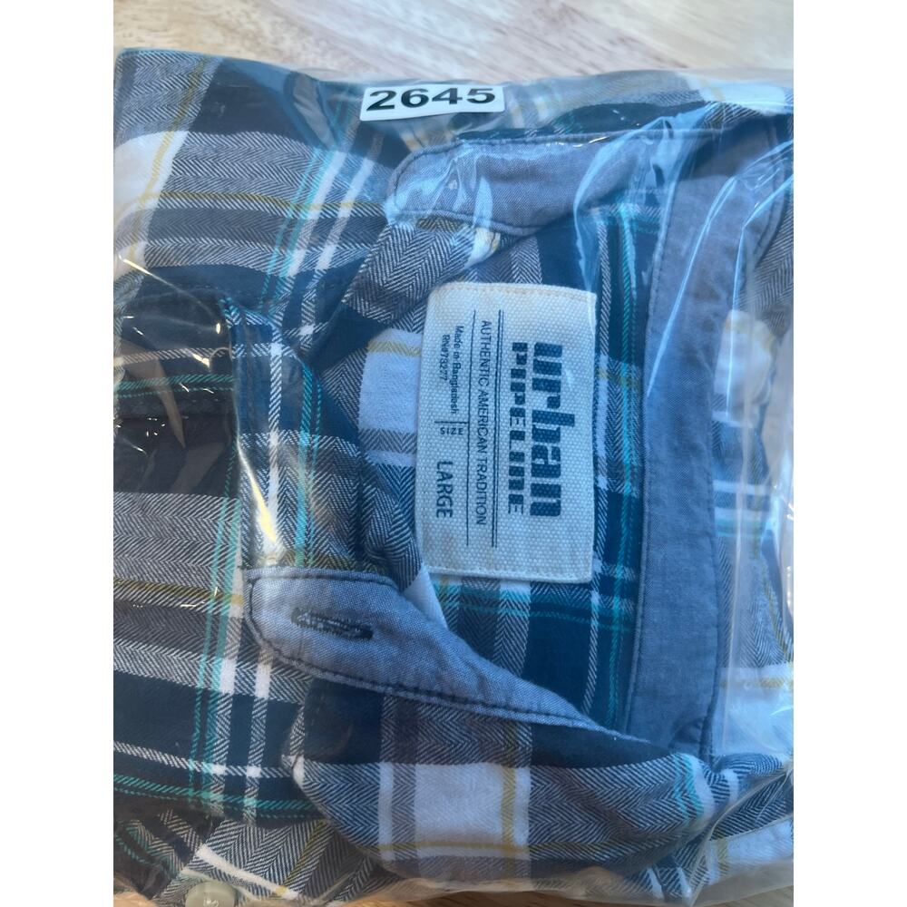 Urban Pipeline 100% Cotton Button Down Plaid Casual Shirt Blue Gray Large JL - Picture 12 of 12
